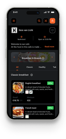 DENU Digital Menu Mobile Customer View Dark Mode
